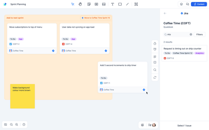 Drag and drop issues from Jira to a whiteboard in Qualdesk