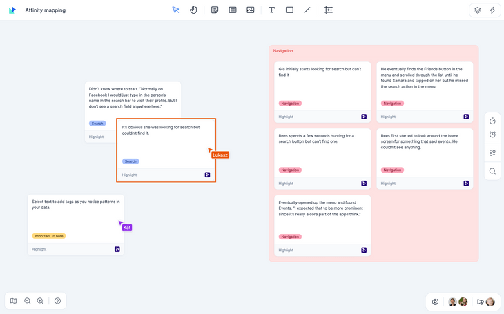 Dovetail affinity mapping on a whiteboard in Qualdesk