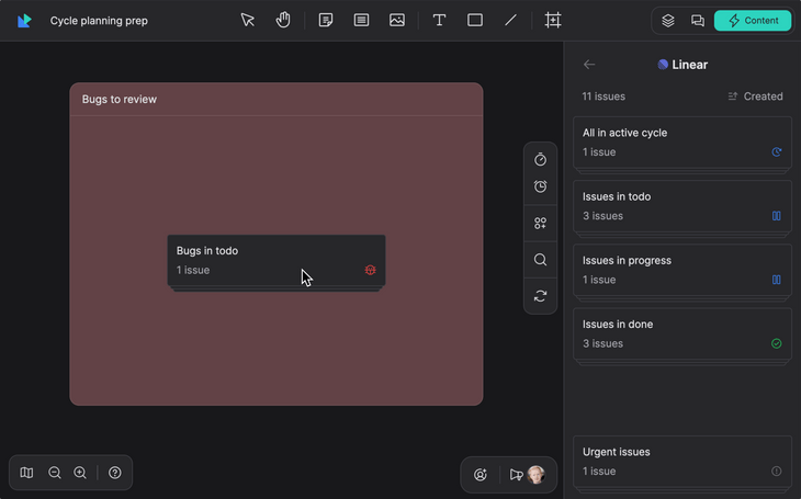 Dragging and dropping bugs from Linear onto a whiteboard